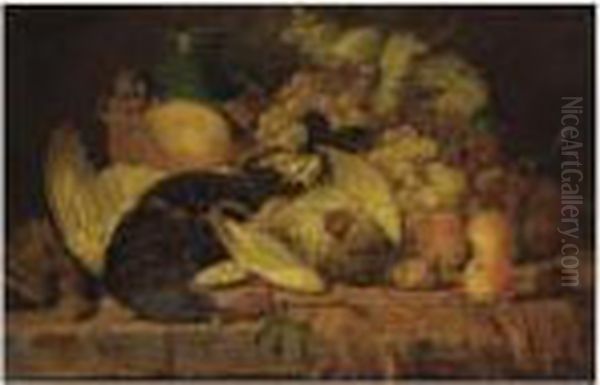 Still Life With Fruit And Fowl Oil Painting by Charles Thomas Bale