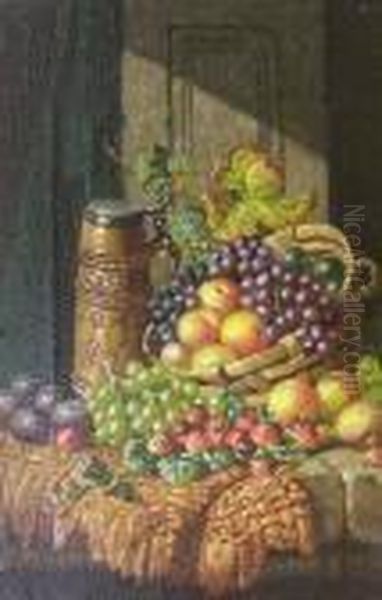 Still Life, Fruit In A Basket On A Ledge Oil Painting by Charles Thomas Bale