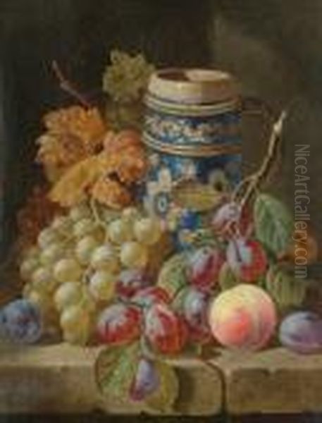 A Still Life Of Fruit And Earthenware Pitcher Oil Painting by Charles Thomas Bale