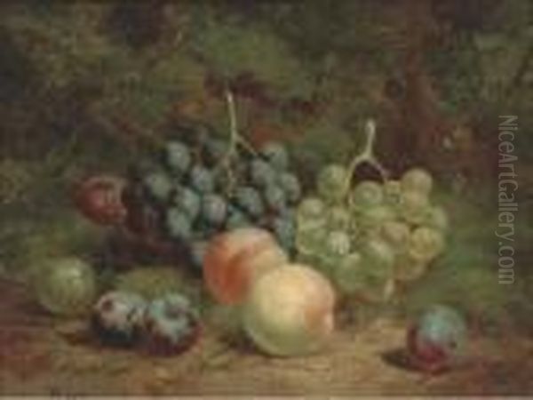 Peaches, Grapes And Plums On A Mossy Bank Oil Painting by Charles Thomas Bale