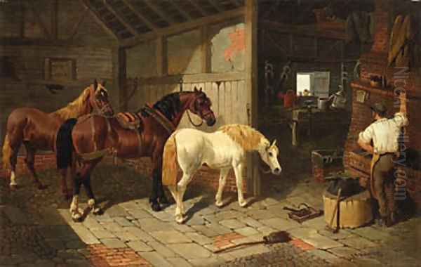 The Blacksmith's Shop Oil Painting by John Frederick Herring Snr