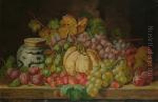 Still Life Of Fruit And An Oriental Jar On A Table Oil Painting by Charles Thomas Bale