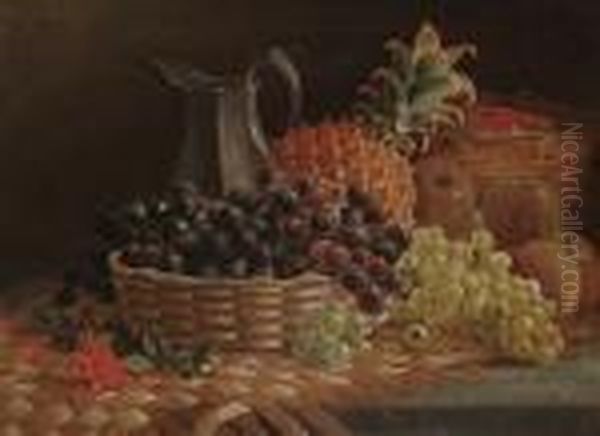 Still Life Of Fruit And A Pewter Jug Oil Painting by Charles Thomas Bale