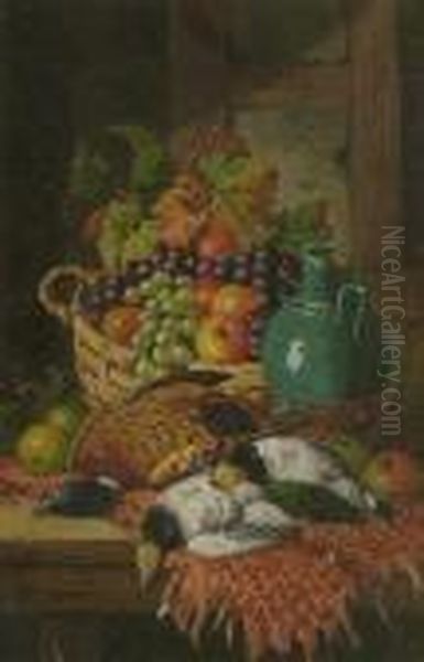 Still Life With Game And A Basket Of Fruit Oil Painting by Charles Thomas Bale