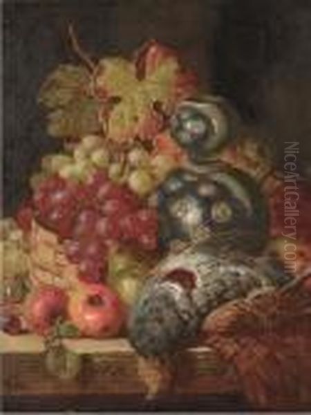 Fruit And Game On A Ledge; And A Tankard With Fruit On Aledge Oil Painting by Charles Thomas Bale