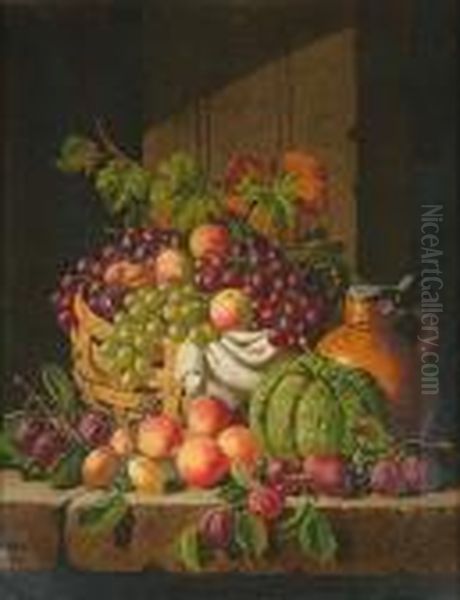 Still Life Of Fruit, A Pumpkin And An Ewer Oil Painting by Charles Thomas Bale