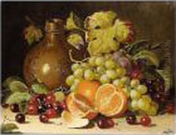 Still Life With Oranges And Jug; Still Life With Bird And Apples Oil Painting by Charles Thomas Bale