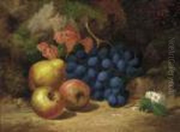 Apples, Grapes, A Pear And Blossom, On A Mossy Bank Oil Painting by Charles Thomas Bale