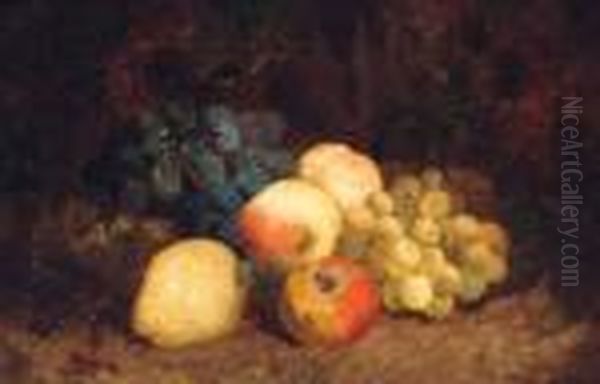 Grapes, Peaches, An Apple And A Pear, On A Mossy Bank Oil Painting by Charles Thomas Bale