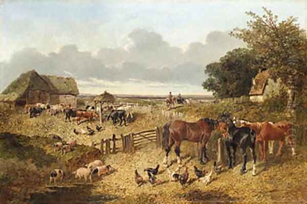 A Pair of Farmyard Scenes Oil Painting by John Frederick Herring Snr