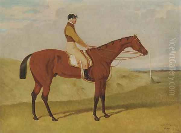 Frederick with jockey up, in an extensive landscape Oil Painting by John Frederick Herring Snr