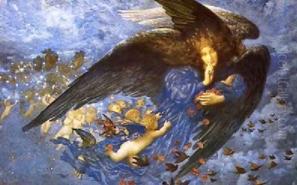 Night With Her Train Of Stars Oil Painting by Edward Robert Hughes R.W.S.