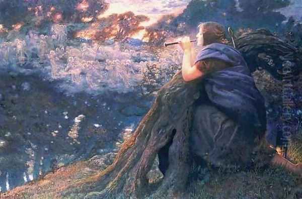 Twilight Fantasy Oil Painting by Edward Robert Hughes R.W.S.