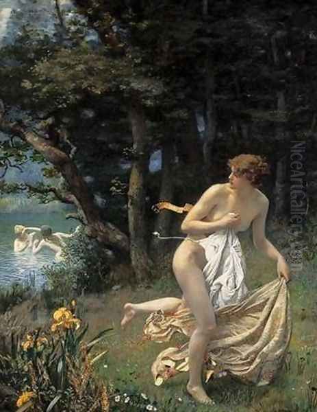 Diana's Maidens Oil Painting by Edward Robert Hughes R.W.S.