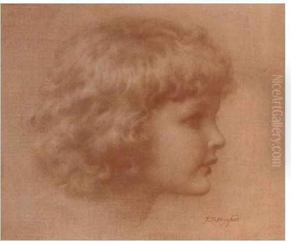 Head of a child Oil Painting by Edward Robert Hughes R.W.S.