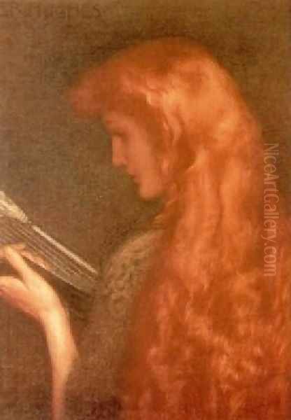 Making Music Oil Painting by Edward Robert Hughes R.W.S.