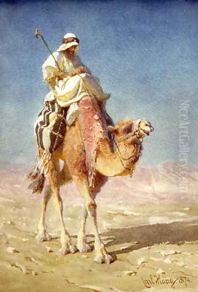 A Bedaween on a Camels Back Oil Painting by Carl Haag