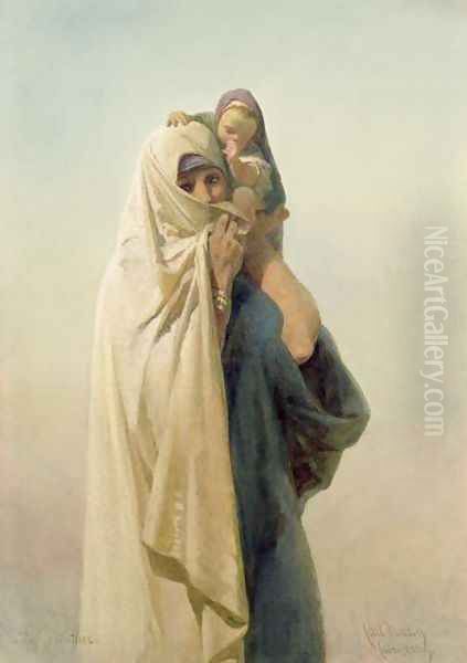 A Coptic Mother Oil Painting by Carl Haag