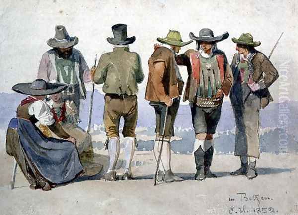 A group study in Botzen Oil Painting by Carl Haag