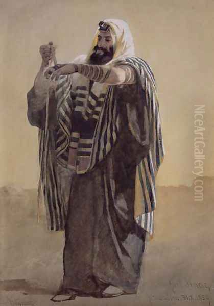 A Jerusalemite Shepherd Winding the Phylacteries for the Hand Oil Painting by Carl Haag