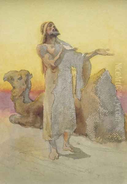 Study of an Arab Praying in the Desert with his Camel Oil Painting by Carl Haag