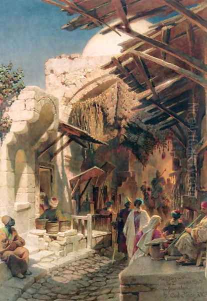 The Bazaar near the Damascus Gate in Jerusalem Oil Painting by Carl Haag