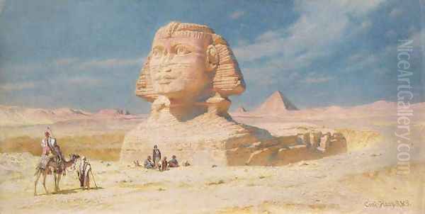 The Sphynx of Giza with the Pyramid of Mykerinos Oil Painting by Carl Haag