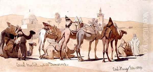 Camel Market Outside Damascus Oil Painting by Carl Haag