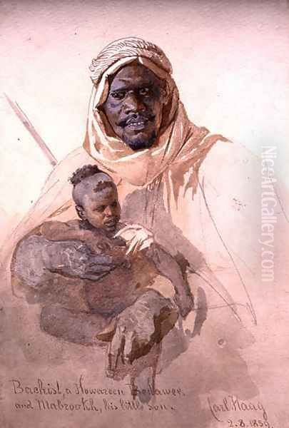 Bachist a Howazeen Bedawee and Mabzookh his little Son Oil Painting by Carl Haag