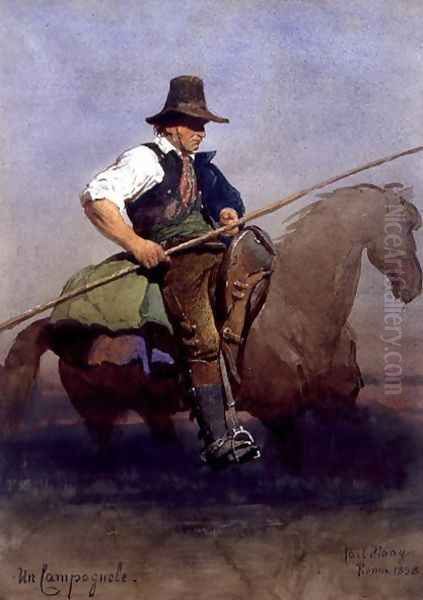 Un Campagnole a Roman peasant on horseback Oil Painting by Carl Haag