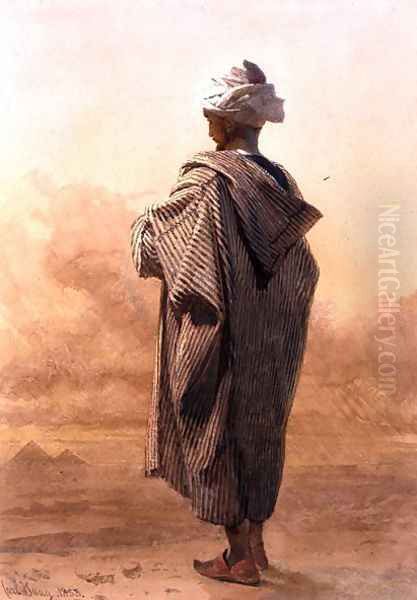 Cairo an Arab at Dusk before the Pyramids Oil Painting by Carl Haag