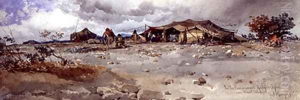 In the Encampment of Agile Agha near Mount Taboz Oil Painting by Carl Haag