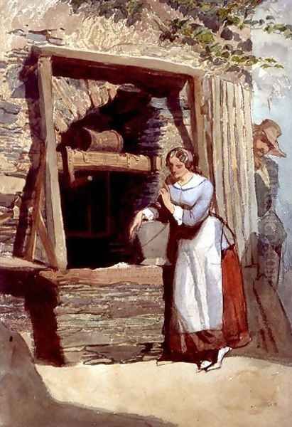 Study of a Lady by a Well with her Admirer Looking On Oil Painting by Carl Haag