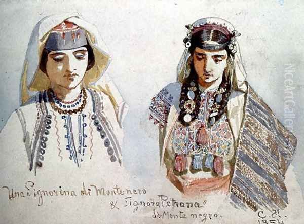 Una Signorina di Monte Negro and Signora Petrana di Monte Negro Oil Painting by Carl Haag