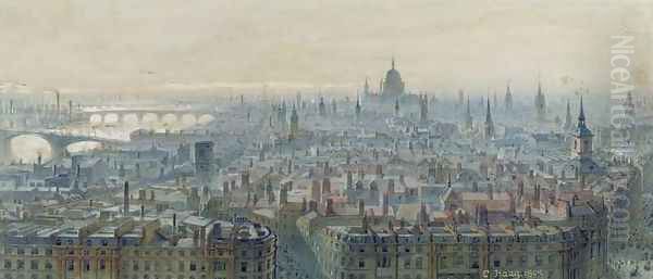 Panorama of London from the top of the Monument looking west Oil Painting by Carl Haag