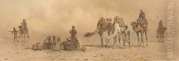 Arabs and camels resting in the desert Oil Painting by Carl Haag