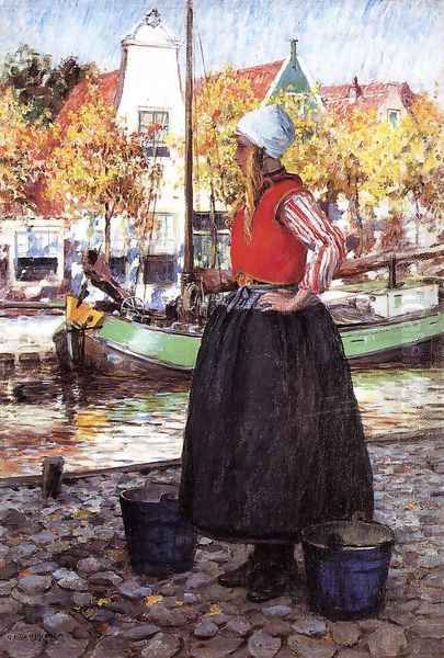 Woman Along Canal (or A Young Dutch Girl) Oil Painting by George Hitchcock