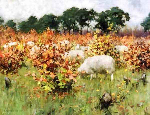 Grazing Sheep Oil Painting by George Hitchcock