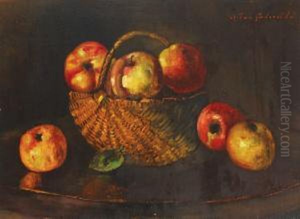 Basket With Apples Oil Painting by Octav Bancila