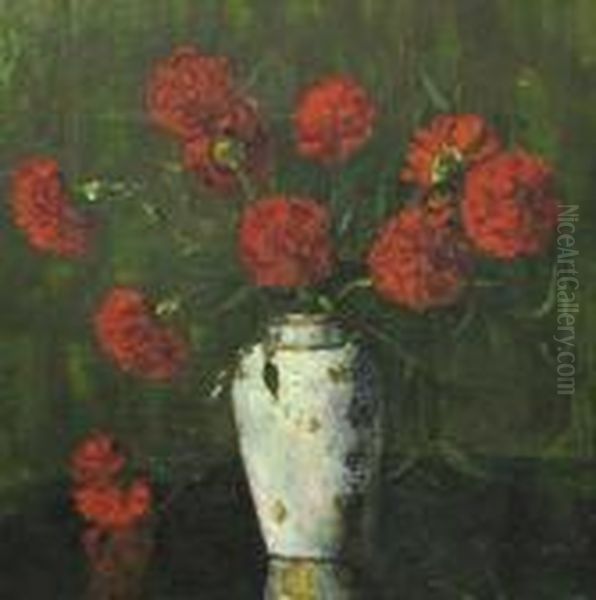 Garoafe Rosii Oil Painting by Octav Bancila