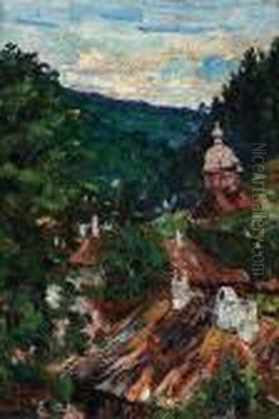 Agapia Valley Oil Painting by Octav Bancila