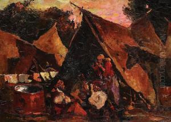 Tent Oil Painting by Octav Bancila