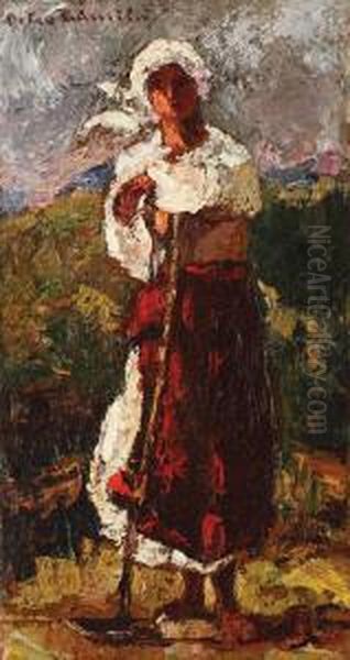 Young Peasant Oil Painting by Octav Bancila