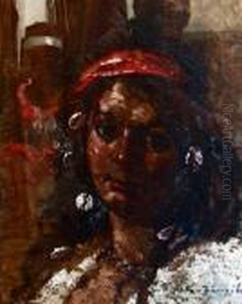 Portrait De Bohemienne Oil Painting by Octav Bancila