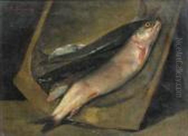 Trouts In The Troughg Oil Painting by Octav Bancila