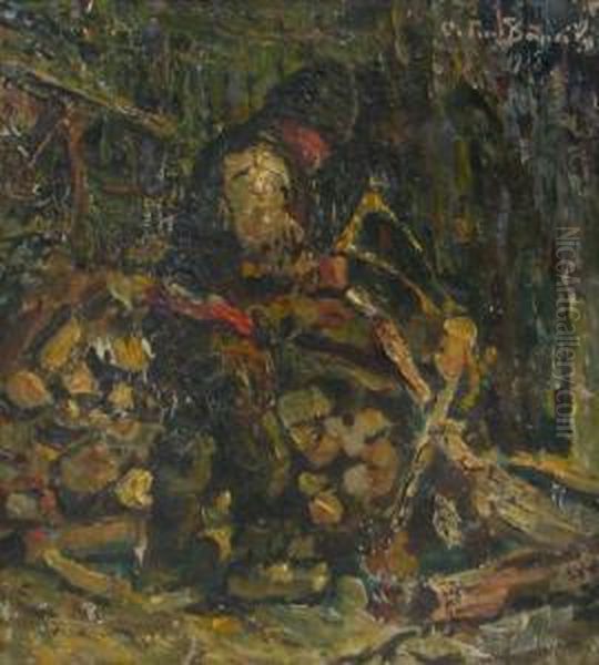 Wood Cutter Oil Painting by Octav Bancila