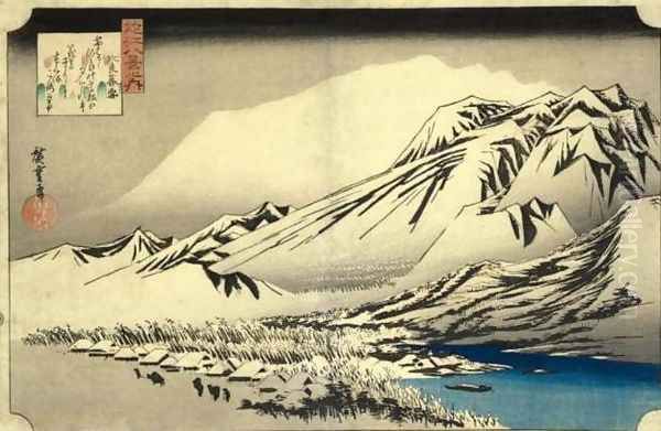 Lingering Snow on Mount Hira (Hira no Bosetsu) Oil Painting by Utagawa or Ando Hiroshige