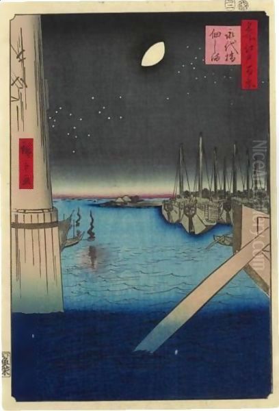 Eitai Bridge and Tsukuda Island (Eitaibashi tsukudajima) Oil Painting by Utagawa or Ando Hiroshige