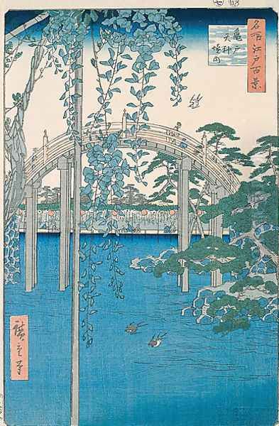 Inside Kameido-Tenjin Shrine Oil Painting by Utagawa or Ando Hiroshige