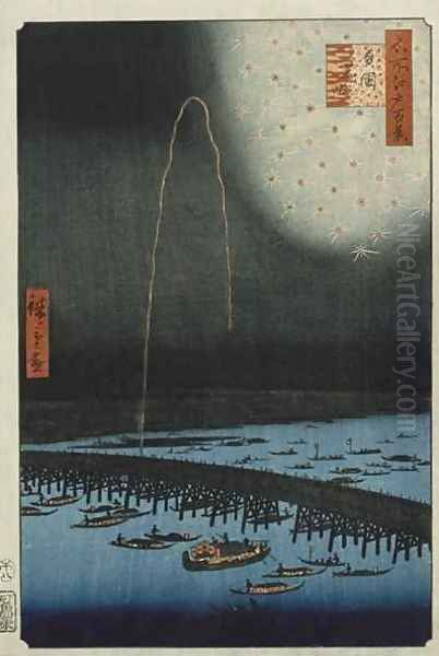 Fireworks at Ryogoku from the series One Hundred Famous Views of Edo 3 Oil Painting by Utagawa or Ando Hiroshige